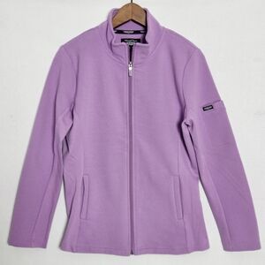 Straight Down‎ Jacket Women Large Purple Ribbed Full Zip With Pocket on Sleeve